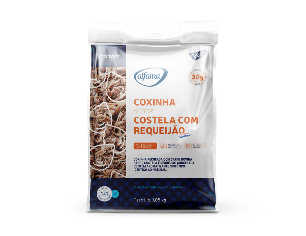 COXINHA DE COSTELA COM REQUEIJÃO CONGELADA ALFAMA 1,05 KG (CX 3 PCT)